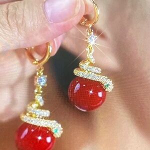 Elegant Gold and Red Drop Earrings